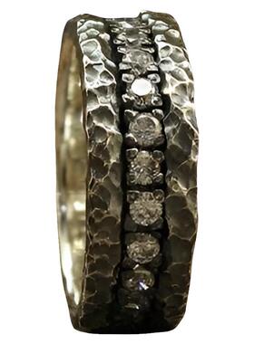 立方氧化锆石锤击纹理戒指纯银