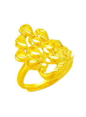 沙金活口孔雀凤凰黄金戒指仿真