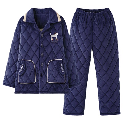 浪莎珊瑚绒夹棉睡衣男保暖套装