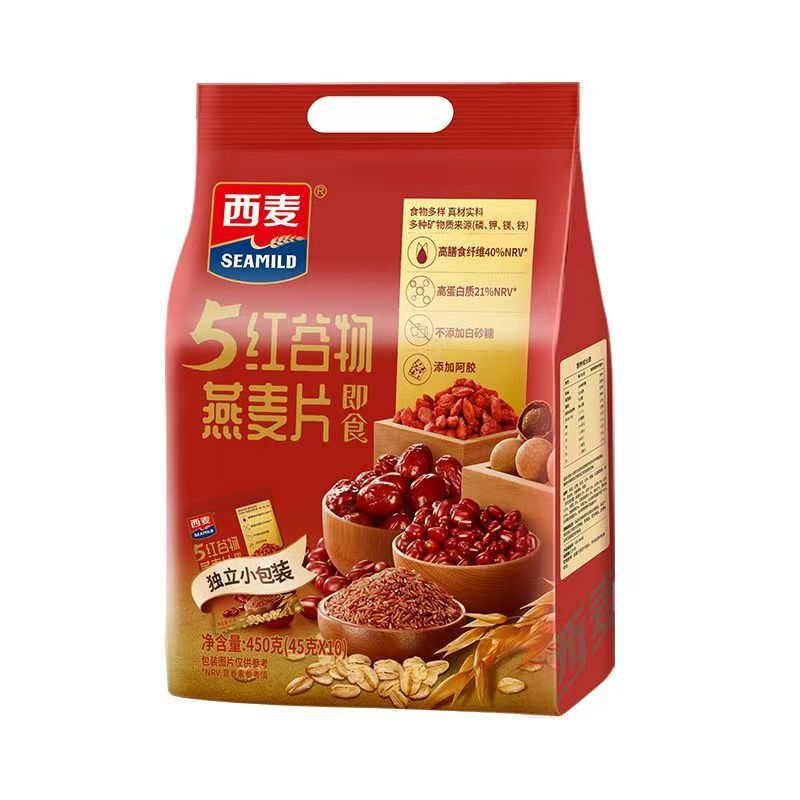 西麦5红燕麦片450g袋五红0蔗糖营养代餐冲饮即食早餐饱腹冲泡食品