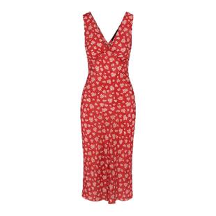 【现货】About Reformation真丝低胸深V领连衣裙无袖修身斜裁鱼尾