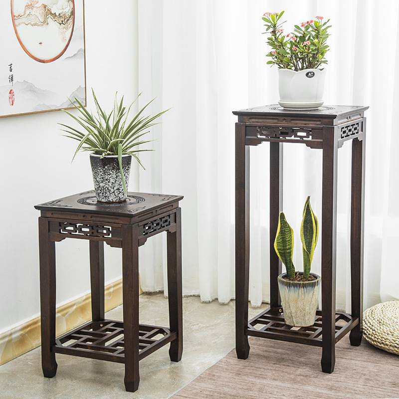 新中式花架子实木客厅室内吊兰花盆架仿古花几阳台落地盆景置物架