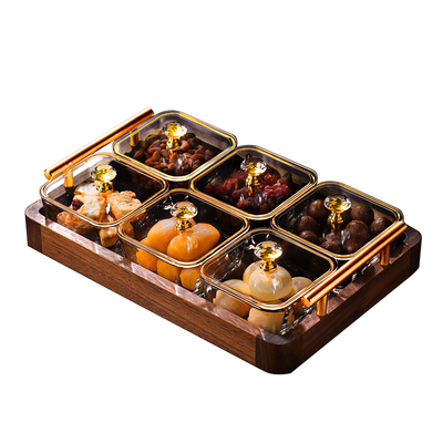 新中式六宫格带盖实木果盒盘/篓