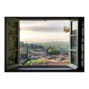 假窗户装饰画空间延伸感客厅挂画仿真开窗遮挡挂布灯光窗外风景画