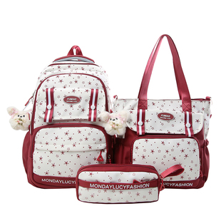 小清新可爱书包女初中生大容量三件套高颜值小学生星星印花双肩包
