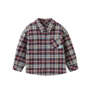【纯棉】齐齐熊宝宝格子衬衫男童外套春秋款儿童长袖衬衣色织上衣