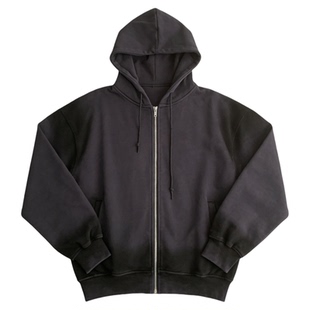 INKNOTS美式复古水洗做旧污迹廓形短宽拉链连帽卫衣男女潮牌外套