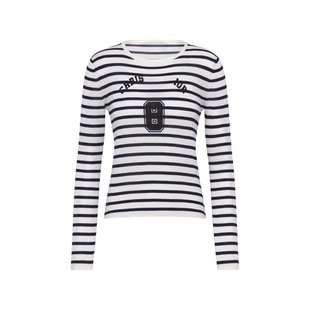 老钱风D家26早春新款羊毛黑白条纹字母印花圆领针织衫薄款长袖