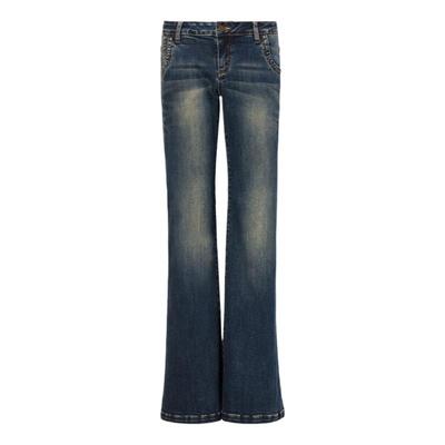 复古水洗蓝修身直筒微喇牛仔裤