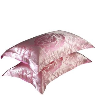 真丝枕套一对装贡缎提花欧式奢华婚庆大红色单人冰丝天丝绸枕头套