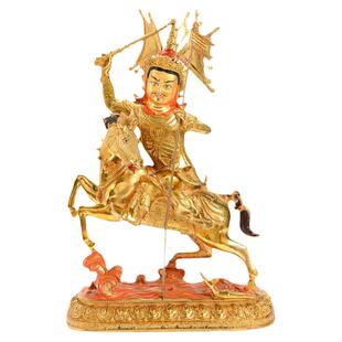 藏村《格萨尔王像》全铜摆件全鎏金12寸工艺品 西藏佛事用品居家