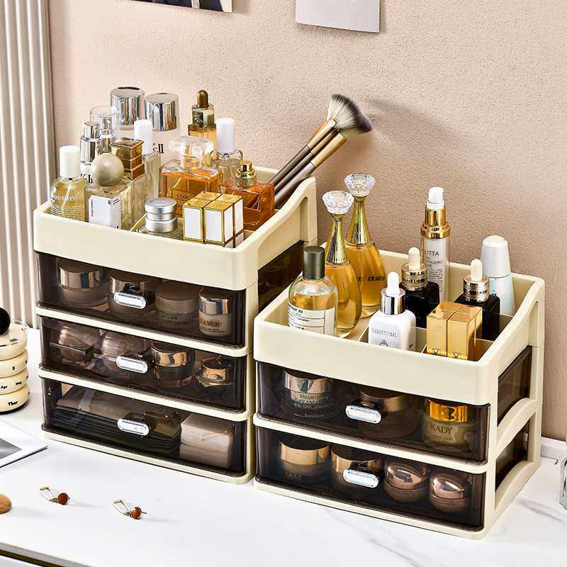 严选化妆品桌面抽屉收纳盒整理盒办公桌塑料置物架梳妆台透明