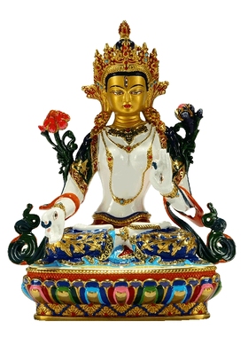 居家矿物彩绘白度母摆件