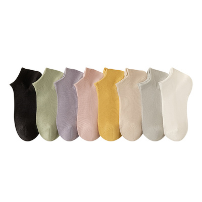 七色纺纯棉袜子女士网眼透气短袜