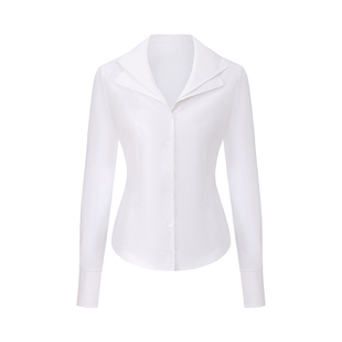 NanaJacqueline春季新款双层领修身衬衫女收腰百搭老钱风休闲上衣