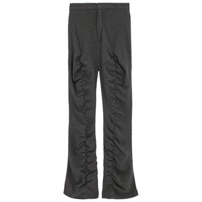 SLY 夏季纯色设计感褶皱Y2K微喇休闲裤女030GSZ81-1860