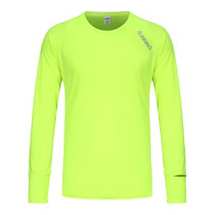 速干衣长袖男女专业马拉松跑步上衣带手表孔骑行服荧光绿运动T恤