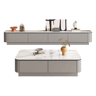 奶油风岩板茶几电视柜组合现代简约小户型储物落地式客厅家用家具