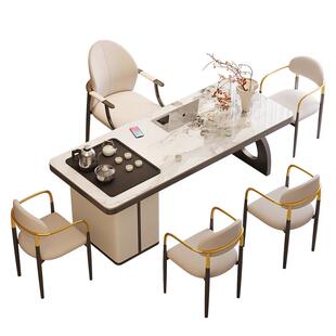 轻奢岩板茶桌椅组合2025新款现代简约高级感美容办公室接待泡茶台