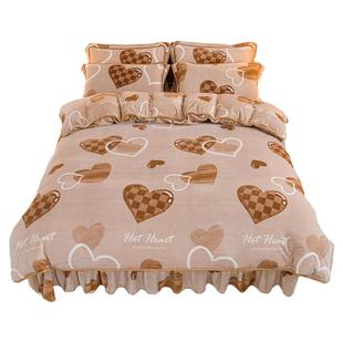 新款牛奶绒四件套冬季加厚保暖金貂绒被套床上用品法兰绒床单裙式