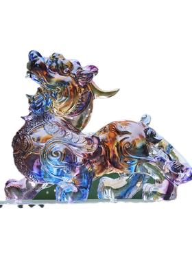 招财如意琉璃貔貅风水摆件一对
