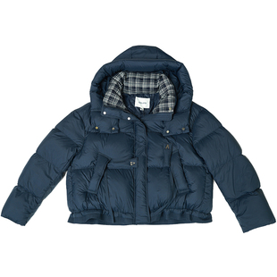 oo&vv韩版潮流连帽短款面包羽绒服女冬加厚保暖撞色拼接时尚外套