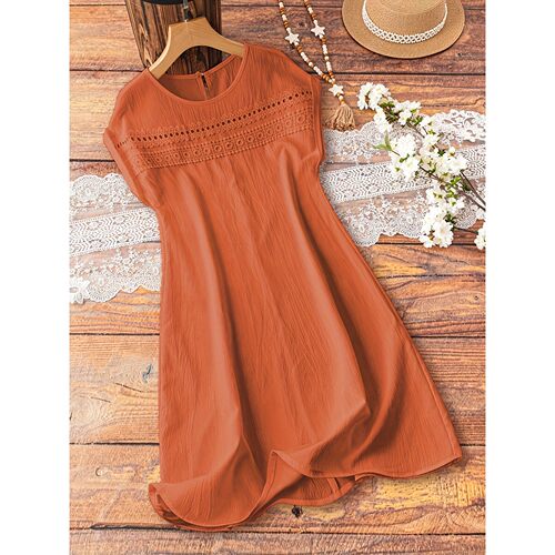 B 25391 Casual Solid Color V Neck Linen Dress 宽松纯色连衣裙