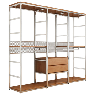 金属衣柜洞洞板实木2025新款爆款卧室家用铁艺钢架结构定制衣帽间