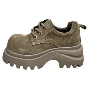 磨砂皮乐福鞋女增高厚底鞋2025秋季新款小个子松糕鞋圆头系带女鞋