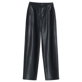 pu皮裤女哈伦裤秋冬装高腰显瘦小个子九分宽松休闲加厚加绒直筒裤