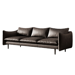 广巢 罗丹沙发意式极简黑色真皮沙发全苯胺头层牛皮客厅大气直排B