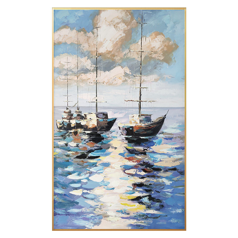 乘风破浪帆船过道日出日落挂画
