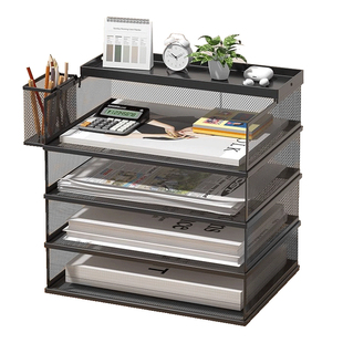 日本桌面文件收纳架办公室收纳盒金属书立文件架多层档案资料架