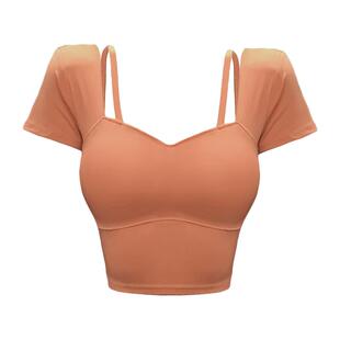 瑜伽上衣服带胸垫夏季运动背心紧身露脐跑步训练T恤健身房短袖女