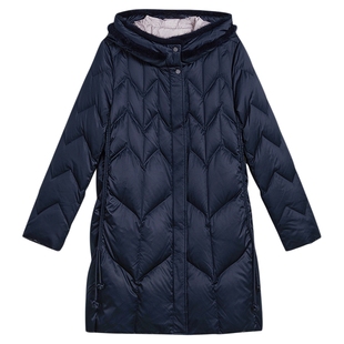 YINER音儿2025冬季新款桑蚕丝缎面水貂毛边立领连帽中长款羽绒服