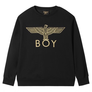 BOYLONDON个性时尚圆领套头卫衣秋季百搭男女纯棉长袖上衣N03040