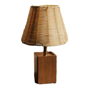 ZYU 复古美拉德胡桃木藤编台灯 餐厅吧台阳台床头装饰小夜灯 礼物