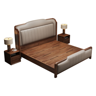 黑胡桃木全实木床2米双大人床1米8原木床排骨架床架新中式床婚床