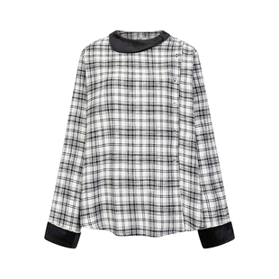 RUSTLE侧门襟白黑格纹磨毛质感宽松衬衫外套