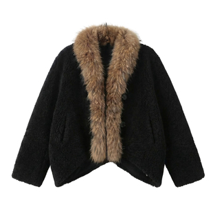 艾文文IRIS  咖啡屋 26冬“100绵羊毛1130g”貉子毛轻奢外套