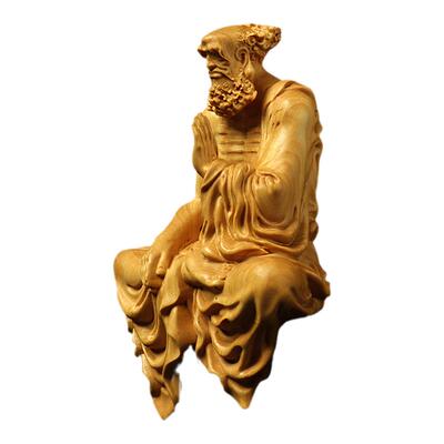 黄杨木雕达摩摆件工艺品居家办公室禅意木质雕刻中式卷发悟道师祖