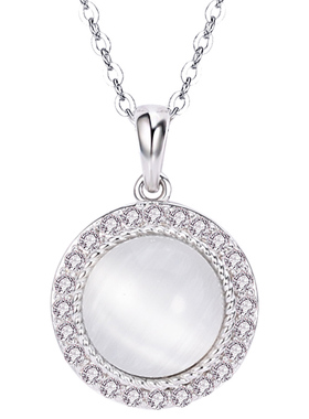 925纯银吊坠女镀金18k玫瑰金链子轻奢仿猫眼石项链简单款彩银链子