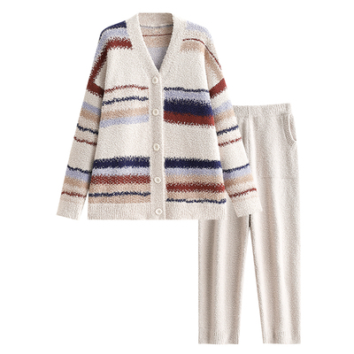 情侣睡衣秋冬半边绒时尚开衫大码