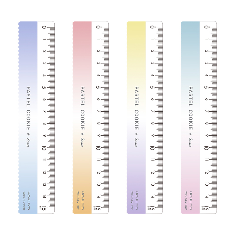 国誉KOKUYO淡彩曲奇晴空直尺带波浪线15cm高颜值中小学生一年级儿童测量画画考试必备亚克力尺子透明文具