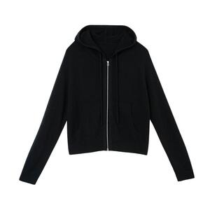 OTT2025秋新品灰色绵羊毛连帽毛织开衫女宽松显瘦休闲针织衫上衣