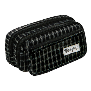 简约格纹翻盖笔袋高颜值ins风女生2025新款文具盒大容量小众学生铅笔盒初高中生多功能痛包男生多层文具袋