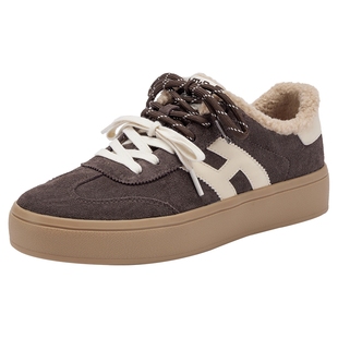 热风男鞋2025年冬季新款男士时尚休闲鞋加绒保暖舒适增高板鞋子