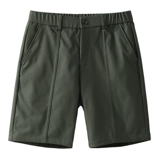 LUUD 时尚百搭休闲裤简约半松紧短裤墨绿色斜纹直筒中裤男士夏季