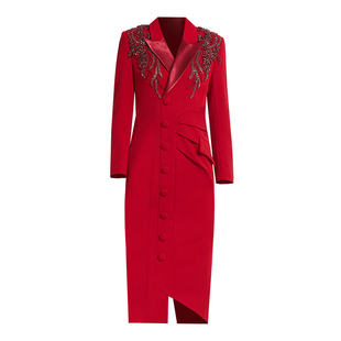 创意狐红色礼服裙高级质感主持人日常可穿小礼裙晚宴会气质连衣裙