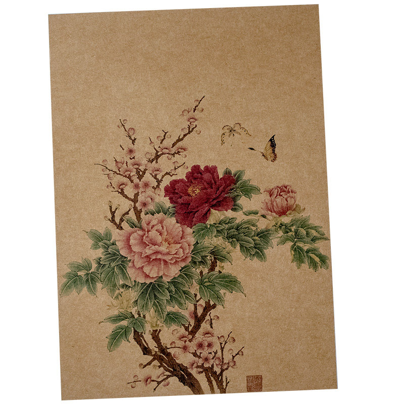 中国风花鸟卡片牛皮纸拍照背景纸复古风珠宝首饰美食摆拍摄影道具